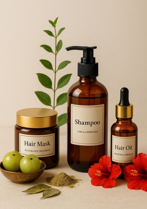 Ayurvedic hair care products — hair oil for hair fall, hair mask and hair cleanser